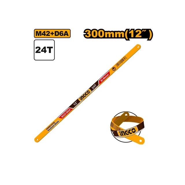 INGCO HSBB12246 12 Inch Bi-Metal Hacksaw Blade | 300mm | 24T | M42+D6A | HHF3038 Compatible