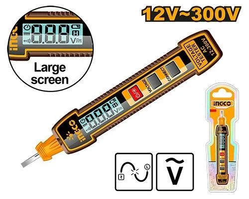 INGCO HSDT33001 Digital Test Pencil | AC 12-300V Voltage Tester | LCD Display | Sound & Light Alarm