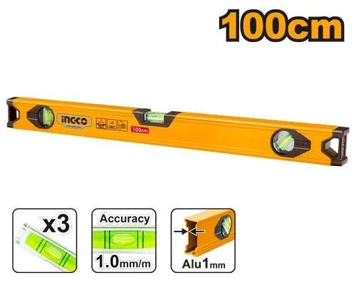 INGCO HSL18100 100cm Spirit Level | Aluminum Body | 1.5mm Thickness | Construction Level