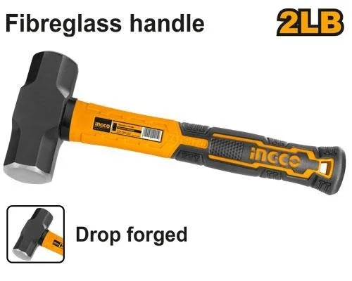 INGCO HSLH8802 2LB Sledge Hammer | Fiberglass Handle | Drop-Forged 45# Carbon Steel Head | Heat Treated