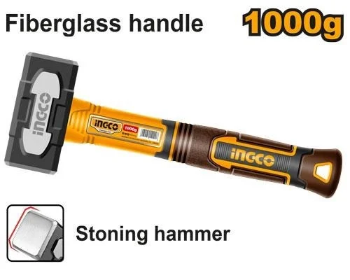 INGCO HSTH81000 1000g Stoning Hammer | Fiberglass Handle | Drop-Forged 45# Carbon Steel Head | Heat Treated