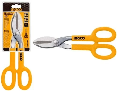 INGCO HTS0410 10 Inch Tin Snips | 0.8mm Carbon Steel & 0.6mm Stainless Steel Cutting | Drop-Forged Steel