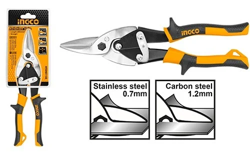 INGCO HTSN0110S 10" Aviation Snip | 250mm Straight Cut Tin Snips | 1.2mm Carbon Steel | 0.7mm Stainless Steel