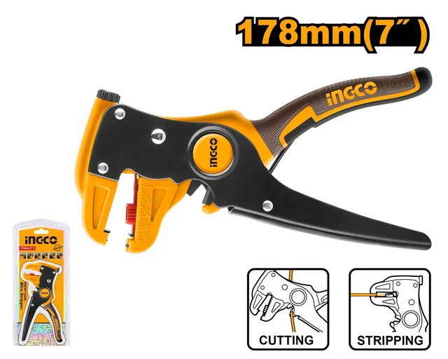 INGCO HWSP15608 Wire Stripper | 0.5-6mm Wire Stripping Range | 65Mn Blade | Cutter | TPR Comfort Grip