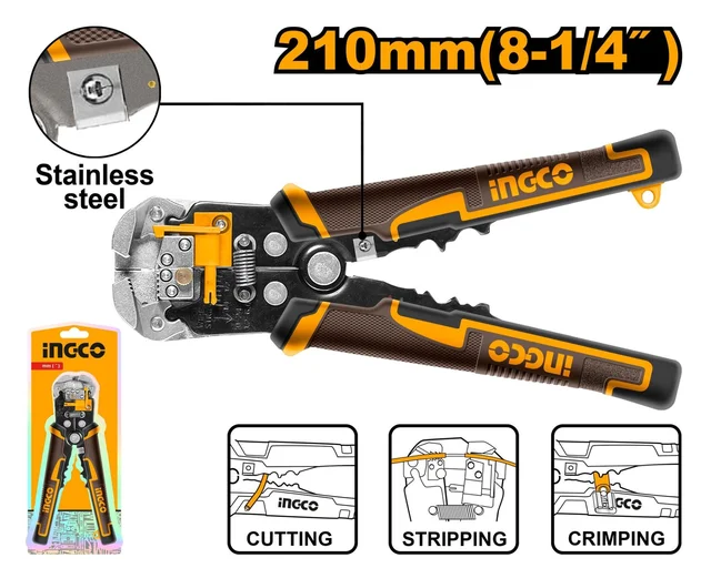 INGCO HWSP102418 Automatic Wire Stripper | 3-in-1 Stripping, Cutting & Crimping Tool | 10-24AWG | 0.2-6mm�