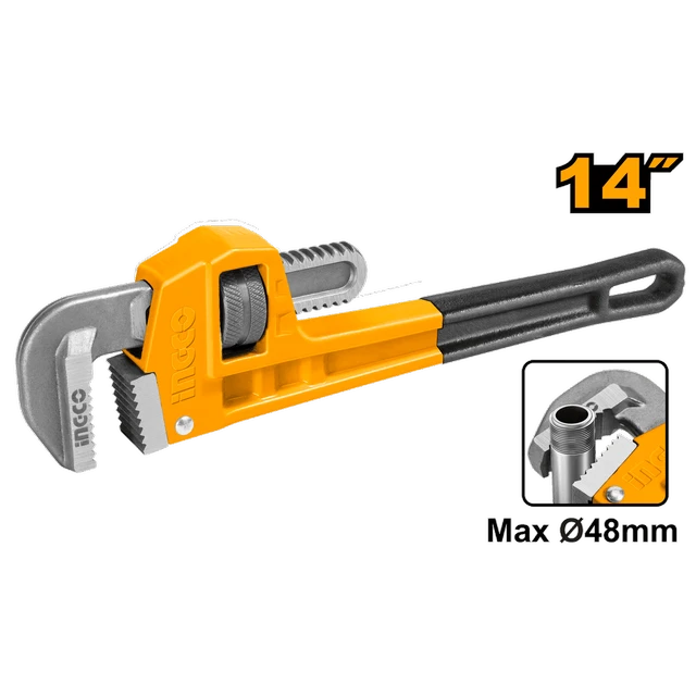 INGCO HPW18142 14 Inch Pipe Wrench | 48mm Max Clamping Diameter | Drop-Forged Carbon Steel Jaw | Heavy Duty