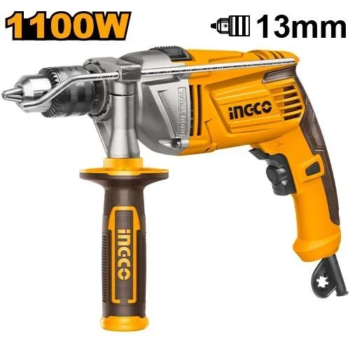 INGCO ID11008 1100W Impact Hammer Drill | 0-2800 RPM | 13mm Drilling Capacity | Variable Speed | Forward & Reverse | Aluminum Gear Box