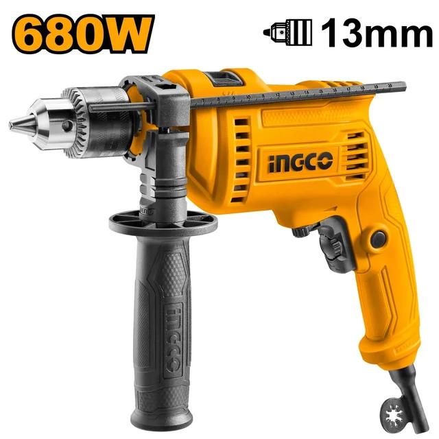 INGCO ID6808 680W Impact Hammer Drill | 0-3000 RPM | 13mm Drilling Capacity | Variable Speed | Forward & Reverse | Hammer Function