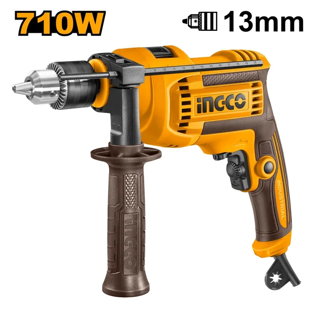 INGCO ID7118 710W Impact Hammer Drill | 0-3000 RPM | 13mm Drilling Capacity | Variable Speed | Forward & Reverse | Hammer Function