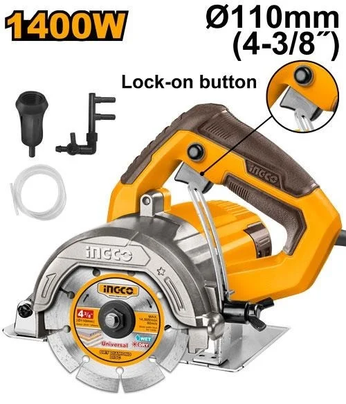 INGCO MC140068 1400W Marble Cutter | 13000 RPM | 110mm Dry Diamond Blade | 34mm Cutting Capacity | Adjustable Cutting Depth | Diamond Disc Included