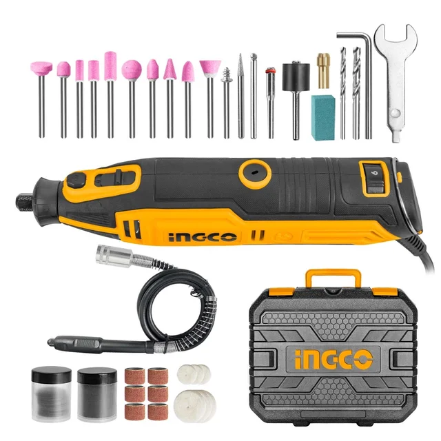INGCO MG13328 130W Rotary Tool Kit | 10000-35000 RPM Variable Speed | 3.2mm/2.3mm Collet | 109 Accessories | Flexible Shaft | BMC Case