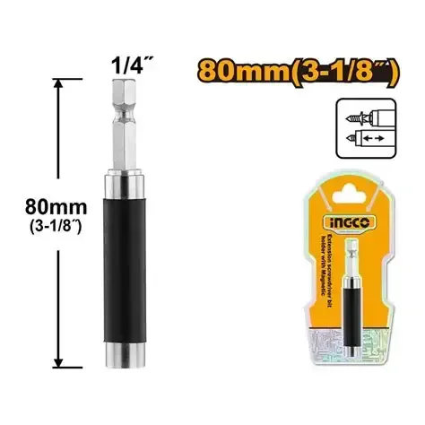 INGCO ABH30801 Magnetic Extension Screwdriver Bit Holder | 1/4" Hex Shank | 80-125mm Adjustable Screw Guide