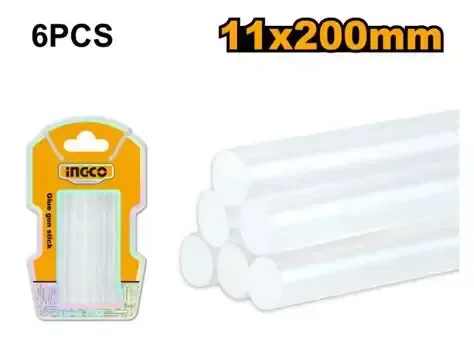 INGCO AKTGS2061 6-Piece Glue Gun Sticks | 11.2mm x 200mm | Petroleum Resin | Hot Melt Adhesive Sticks