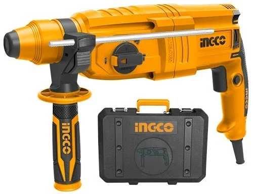 INGCO RGH9028 800W SDS Plus Rotary Hammer Drill | 1100 RPM | 4000 BPM | 2.5J Impact Energy | 26mm Concrete Capacity | 3 Drills & 2 Chisels