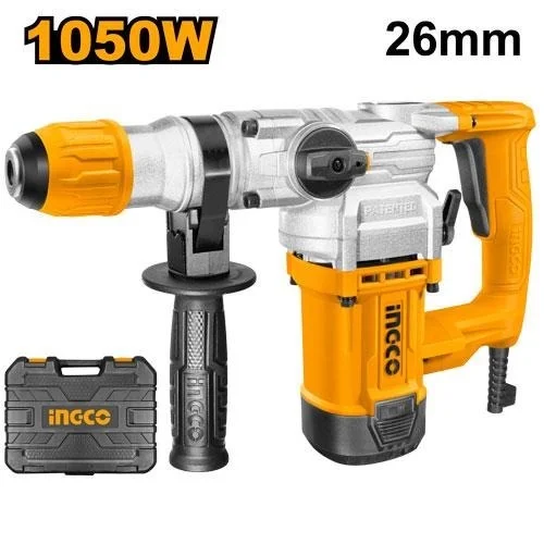 INGCO RH10506 1050W SDS Plus Rotary Hammer Drill | 1200 RPM | 3800 BPM | 4.5J Impact Energy | 26mm Concrete Capacity | 3 Drills & 2 Chisels | BMC Case