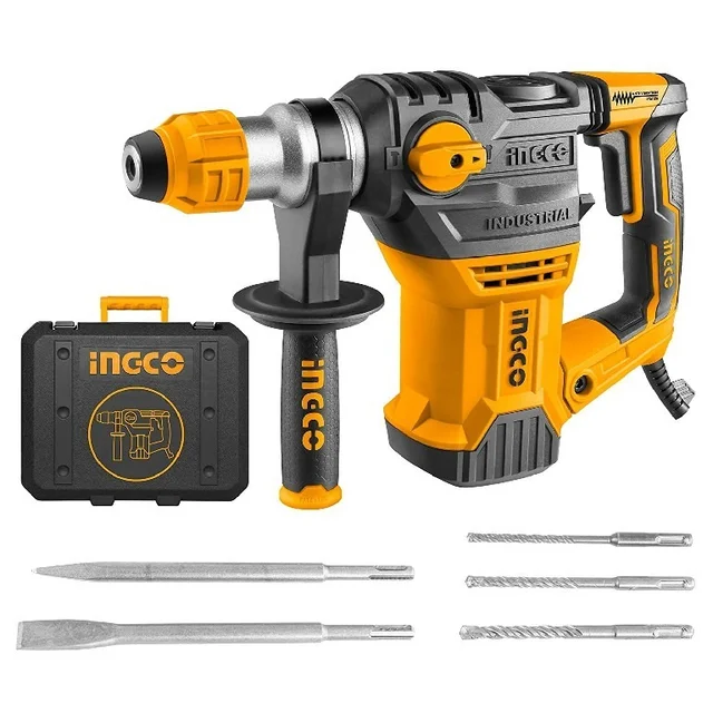 INGCO RH150028 1500W SDS Plus Rotary Hammer Drill | 850 RPM | 4400 BPM | 5.5J Impact Energy | 32mm Concrete Capacity | Anti-Vibration | 3 Drills & 2 Chisels