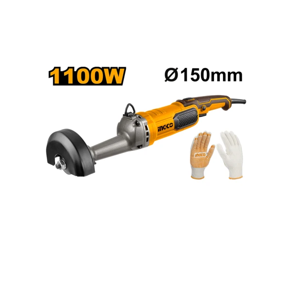 INGCO SG11008 1100W 150mm Angle Grinder | 5000 RPM | M14 Spindle Thread | Heavy Duty Metal Grinder | Gloves & Extra Carbon Brushes