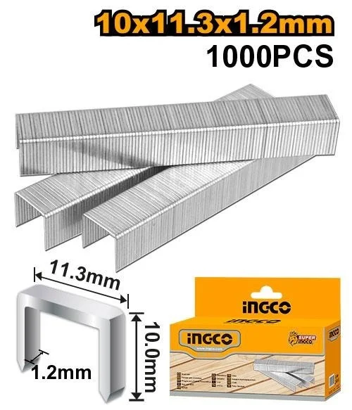 INGCO STS0210 10mm Staples 1000-Piece Box | 1.2mm Width | HSG1404 HSG1405 HSG1406 HSG1407 Compatible
