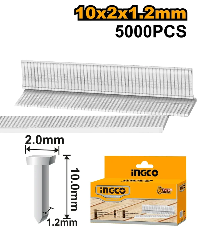 INGCO STS6110 10mm Staples 5000-Piece Box | 2.0mm Head | 1.2mm Width | HSG1405 & HSG1406 Compatible