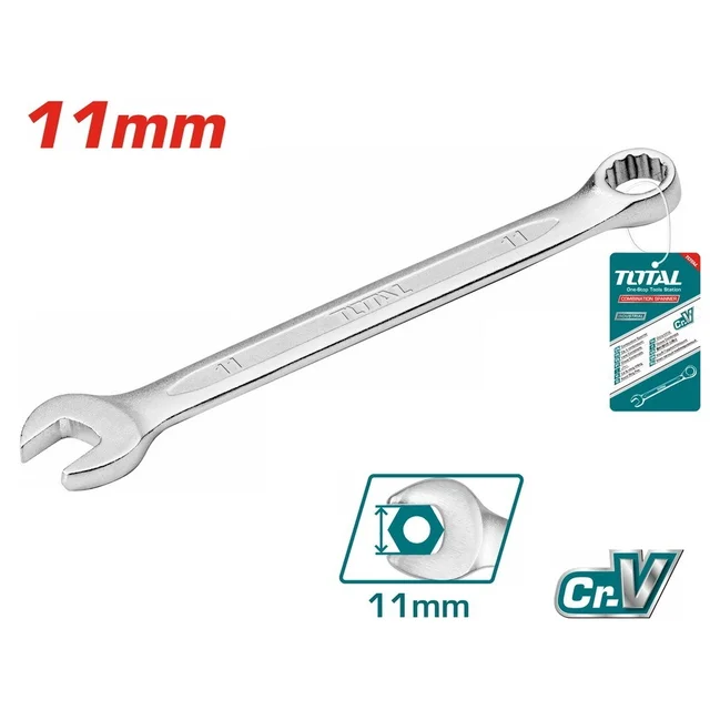 Total Tools TOTAL TOOLS Combination Spanner 11mm, 151mm Length, Cr-V Steel, Chrome Plated Matt Finish Wrench - TCSPA111