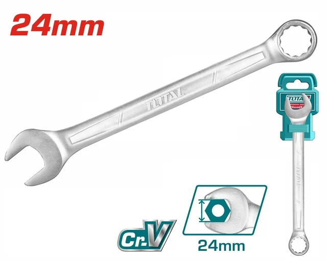 Total Tools TOTAL TOOLS Combination Spanner 24mm x 286mm, Cr-V Steel, Chrome Plated Matte Finish Wrench - TCSPA241