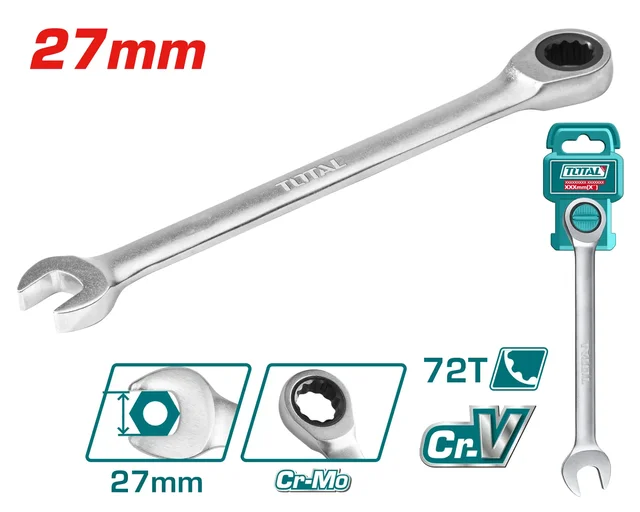 Total Tools TOTAL TOOLS 27mm 359mm Ratchet Spanner with Chrome-Plated Matte Finish Cr-V Construction - TCSPAR271