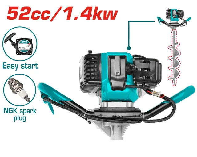 Total Tools TOTAL TOOLS 52cc 2-Stroke Petrol Earth Auger with 1.4kW Power and NGK Spark Plug TEA55221-1