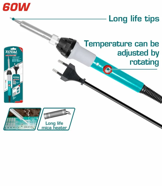 Total Tools TOTAL TOOLS 60W Adjustable Temperature Electric Soldering Iron 220-240V with Built-In Ceramic Heating Element and Stand - TET160831