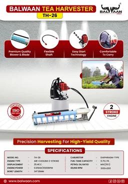 Balwaan Krishi Balwaan TH-26 Tea Harvester With 26Cc 2-Stroke Petrol Engine | Single-Man Operated Tea Leaf Harvesting Machine With Blower | Petrol-Powered Tea Plucking & Collection Machine With Collector Bag & User Manual | Mtak-En-Te-6028