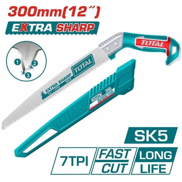 Total Tools TOTAL TOOLS 12"/300mm SK5 Pruning Saw with 7TPI Triple-Ground Teeth, Protective PP Shell, and Fast-Cutting Blade - THPS3008
