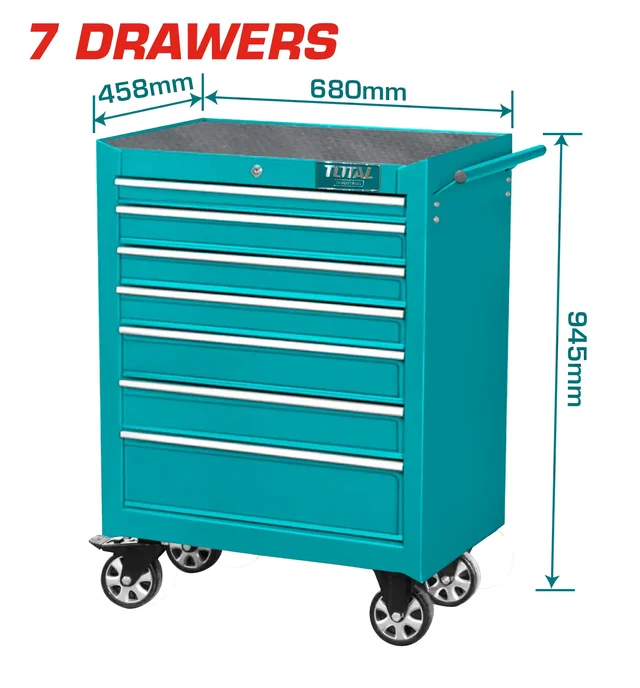 Total Tools TOTAL TOOLS 7-Drawer Roller Cabinet (680x458x945mm with 5"x2" Casters, Ball Bearing Drawers, 0.6-0.8mm Cabinet Thickness) with Carton Box Packaging - THRC02071P