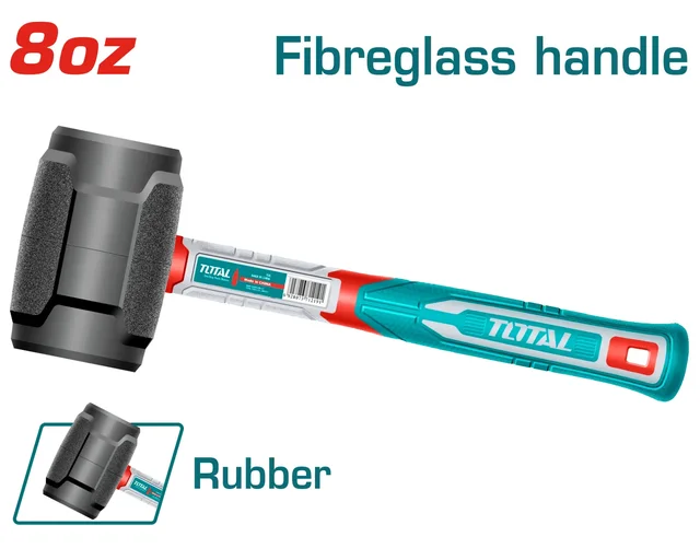 Total Tools TOTAL TOOLS Rubber Hammer 8oz (220g), Non-Sparking Non-Marring Plastic Faces, Rubber Hammerhead, Unique Design Fiberglass Handle, Surface Protection Mallet - THRUH6808