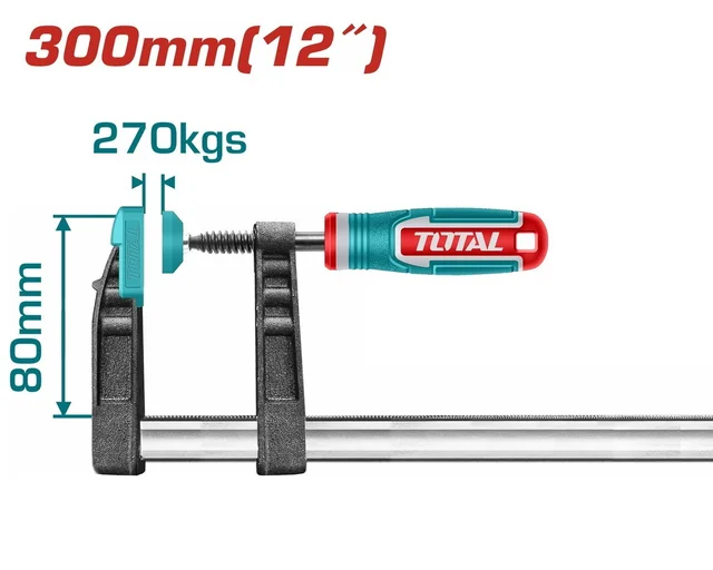 Total Tools TOTAL TOOLS 80x300mm F-Clamp with 270KGS Max Clamp Force and 6x22mm Iron Ruler � THT1320801