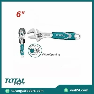 Total Tools TOTAL TOOLS 8"/200mm Cr-V Adjustable Wrench with 0-30mm Clamp Size and Two-Color Rubber Handle - THT101086
