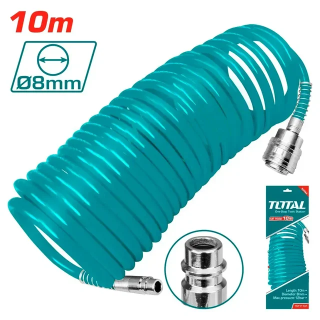 Total Tools TOTAL TOOLS THT11101-3 PU Air Compressor Hose 10M, 5mm Inner Diameter, 8mm Outer Diameter, Nitto-Type Connector Compatible Pneumatic Air Hose