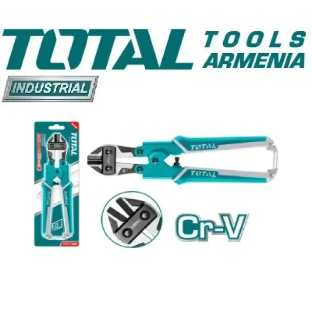 Total Tools TOTAL TOOLS Mini Bolt Cutter 8", Cr-V Steel Blade, Black Finish & Polished Surface with TPR Two-Color Soft Grip Handle & Safety Lock - THT11386