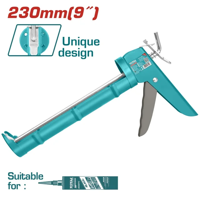 Total Tools TOTAL TOOLS Caulking Gun 9 Inch (230mm), Iron Shank with Teeth, 0.8mm Thickness, 55mm Diameter, Sealant & Adhesive Applicator Gun - THT21809