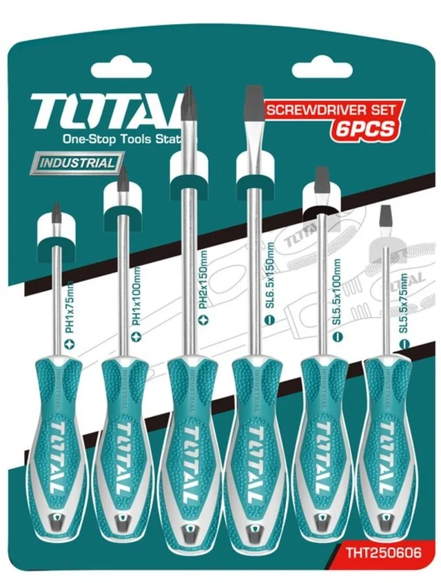 Total Tools TOTAL TOOLS 6-Pcs Screwdriver Set with Round Blade, New Design Handle and Cr-V Steel Blades - THT250606