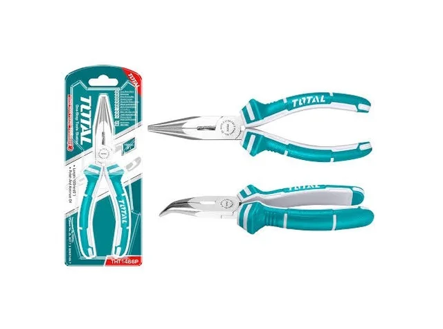 Total Tools TOTAL TOOLS Bent Nose Pliers 6"/160mm, Polished & Anti-Rust Finish, Two-Color Ergonomic Handle Hand Tool - THT1466P