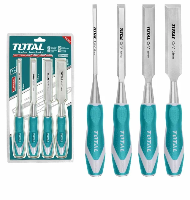 Total Tools TOTAL TOOLS 4-Piece Wood Chisel Set (6mm, 12mm, 19mm, 25mm x 140mm) in Cr-V Steel - THT41K0401