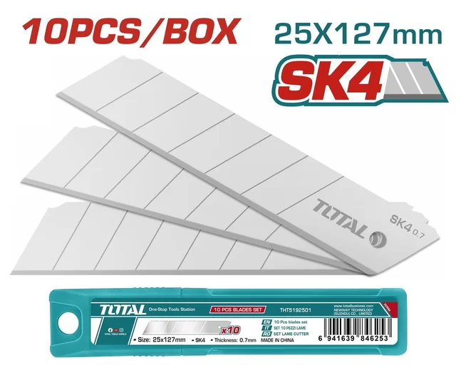 Total Tools TOTAL TOOLS 10 Pcs SK4 Blade Set, 25 x 127mm Replacement Blades, Durable Utility Knife Blades, Packed in Plastic Box - THT5192501