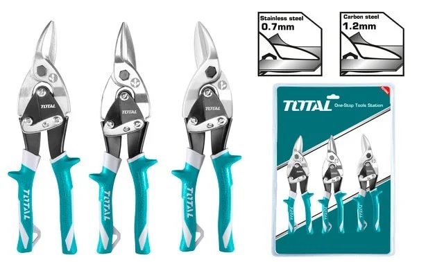 Total Tools TOTAL TOOLS 3-Piece 10" (250mm) Aviation Snip Set (Left, Straight, Right) with Two-Tone Soft Handle and Carbon/Stainless Steel Cutting Capacity - THT520106K