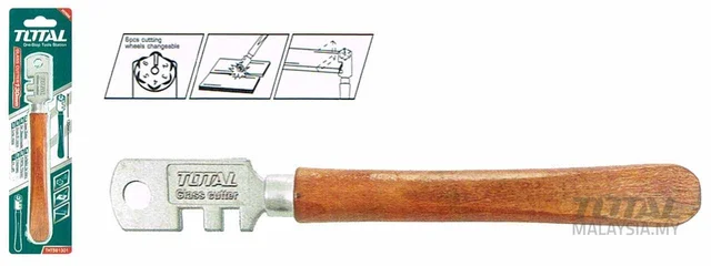 Total Tools TOTAL TOOLS Glass Cutter 130mm with Wooden Handle, 6 Pcs Cutting Wheel Blades, Manual Glass Cutting Tool - THT561301