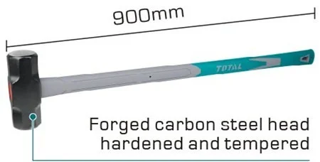 Total Tools TOTAL TOOLS 10LB Sledge Hammer with Drop-Forged 45# Carbon Steel Head, Heat Treatment, and 900mm TOTAL-Style Fiberglass Handle - THT750416