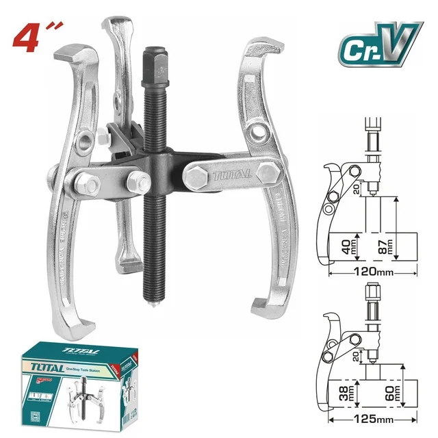 Total Tools TOTAL TOOLS 4" 3-Jaw Gear Puller (4000KG Max Force) in Heat-Treated Cr-V Steel with Chrome-Plated Finish - THTGP346