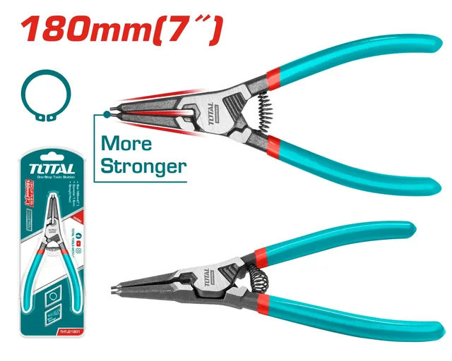 Total Tools TOTAL TOOLS External Straight Head Circlip Pliers 7"/180mm (1.8mm Head Diameter) - THTJ21801