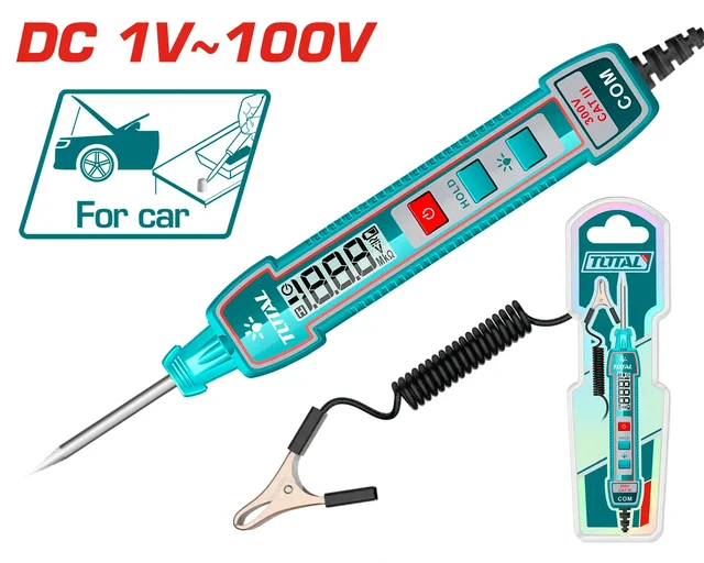Total Tools TOTAL TOOLS Digital Automotive Circuit Tester (DC 1-100V) with Digital Display, Flashlight, Backlight, and 2700mm Max Length - THTS41001