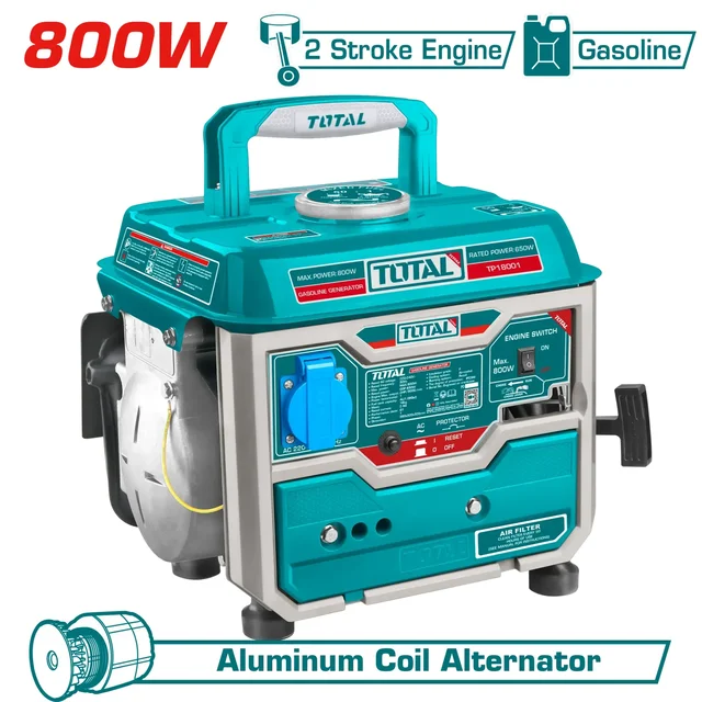 Total Tools P TOTAL TOOLS TP18001 Gasoline Generator 0.8kW Maximum Output, 0.65kW Rated Output, 63cc 2-Stroke Engine, 4L Fuel Tank, 220�240V, 50Hz, Recoil Start Portable Petrol Power Generator