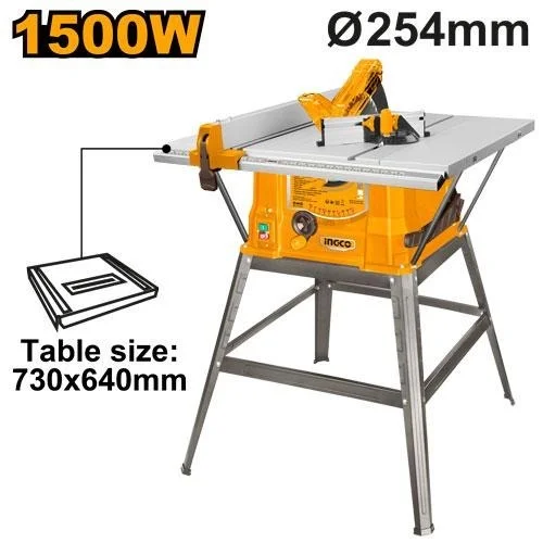 INGCO TS150078 1500W Table Saw | 254mm Blade | 4500 RPM | 85mm Cutting Depth at 90� | 60mm at 45� | 0-45� Blade Tilt | Extension Table