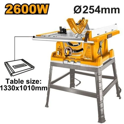 INGCO TS26005 2600W Table Saw | 254mm Blade | 4800 RPM | 86mm Cutting Depth at 90� | 60mm at 45� | Large Main Table | Side Extension Tables